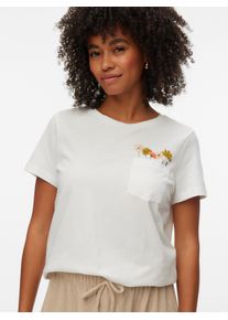 V&eacute;ro Moda Kurzarmshirt VERO MODA "VMKARMA S/S O-NECK T-SHIRT JRS BTQ", Damen, Gr. S, snow wei&szlig; print:flower pocket, Jersey, Obermaterial: 100% Baumwolle, bedruckt, regular fit normal, Rundhals, Shirts Kurzarmshirt, Baumwolle, regular fit