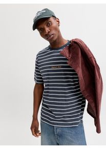 Jack & Jones T-Shirt JACK & JONES "JORNORREBRO STRIPE TEE SS CN LN", Damen, Gr. XL, sky captain, Jersey, Obermaterial: 100% Baumwolle, gestreift, relaxed fit normal, Rundhals, Shirts T-Shirt, Baumwolle, relaxed fit