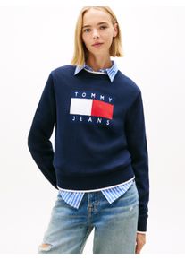 Strickpullover Tommy Jeans "TJW TIPPING FLAG SWEATER EXT", Damen, Gr. XXL (44), schwarz night navy, Strick, Obermaterial: 100% Baumwolle, unifarben, Pullover Strickpullover