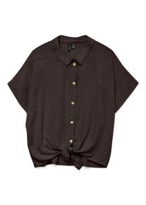 V&eacute;ro Moda Kurzarmbluse VERO MODA "VMTHEA SS TIE SHIRT WVN NOOS", Damen, Gr. M, chocolate torte, Web, Obermaterial: 70% Viskose, 30% Leinen, unifarben, normal, Blusen Kurzarmbluse, Viskosemischung, loose fit