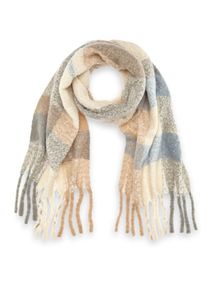 Schal Lascana "Fransenschal", Damen, braun (beige, hellblau, ecru), Strick, Polyester, kariert, Modet&uuml;cher Schal, weicher Winterschal, Damenschal, Modeschal, XXL-Schal