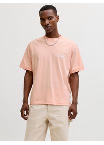 Jack & Jones Kurzarmshirt JACK & JONES "JORNORREBRO TYPO TEE SS CREW NECK NOOS", Damen, Gr. XL, peach melba print:ss 26, Jersey, Obermaterial: 100% Baumwolle, bedruckt, relaxed fit normal, Rundhals, Shirts Kurzarmshirt, Baumwolle, relaxed fit