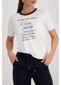 T-Shirt monari, Damen, Gr. 44, marine, Web, Obermaterial: 95% Viskose, 5% Elasthan, unifarben, regular fit taillenbedeckt, Rundhals, eingesetzt abgesteppte Kante, Shirts T-Shirt, Regular fit mit Strassschrift