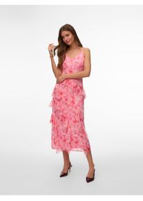 V&eacute;ro Moda Tr&auml;gerkleid VERO MODA "VMSMILLA S/L V-NECK LONG FRILL DRESS WVN", Damen, Gr. S, N-Gr, rose shadow aop:sally, Web, Obermaterial: 100% Polyester, bedruckt, lang, V-Ausschnitt, Kleider Tr&auml;gerkleid, Kunstfaser