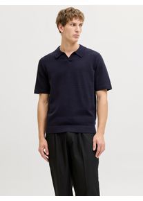 Jack & Jones Polokragenpullover JACK & JONES "JPRBLAMILANO SPRING SPLIT NECK SS SN", Damen, Gr. XS, night sky, Strick, Obermaterial: 83% Baumwolle, 17% Polyester, unifarben, regular fit normal, V-Ausschnitt, Pullover Polokragenpullover, Baumwollmischung, regular fit