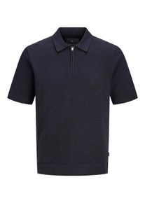 Jack & Jones Polokragenpullover JACK & JONES "JPRBLAMILANO SPRING KNIT ZIP POLO SS SN", Damen, Gr. M, night sky, Strick, Obermaterial: 83% Baumwolle, 17% Polyester, unifarben, normal, Rundhals, B&uuml;ndchen, Pullover Polokragenpullover, Baumwollmischung