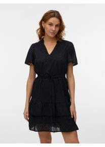 V&eacute;ro Moda Minikleid VERO MODA "VMTRINE SS SHORT LACE DRESS WVN NOOS", Damen, Gr. XS, N-Gr, schwarz, Web, Obermaterial: 100% Baumwolle, unifarben, kurz, V-Ausschnitt, Kleider Minikleid, Baumwolle