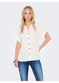 Kurzarmbluse Only "OnlyASMIN SHIRT S/S WVN NOOS", Damen, Gr. XL, snow wei&szlig;, Web, Obermaterial: 100% Viskose, unifarben, regular fit normal, Blusen Kurzarmbluse, Viskose, hinten etwas l&auml;nger geschnitten