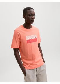 Jack & Jones Kurzarmshirt JACK & JONES "JCOFUSION DOTS PRINT TEE SS CREW SN", Damen, Gr. S, persimmon, Jersey, Obermaterial: 100% Baumwolle, bedruckt, regular fit normal, Rundhals, Shirts Kurzarmshirt, Baumwolle, regular fit