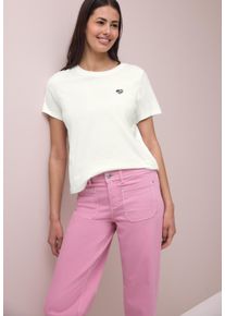 Kurzarmshirt Street One, Damen, Gr. 44, sanftes wei&szlig;, Jersey, Obermaterial: 50% Baumwolle, 50% Modal, bedruckt, unifarben, regular fit h&uuml;ftbedeckend, Rundhals, Shirts Kurzarmshirt, Sommershirt mit Rundhals und Herzdetail