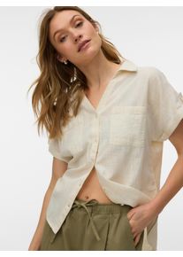 V&eacute;ro Moda Kurzarmbluse VERO MODA "VMTHILDE SS SHIRT WVN NOOS", Damen, Gr. XS, silber lining checks:snow wei&szlig;, Web, Obermaterial: 100% Baumwolle, unifarben, normal, V-Ausschnitt, Blusen Kurzarmbluse, Baumwolle, Kurzarm mit Riegel, hinten etwas l&auml;nger als vorn