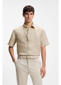 Kurzarmhemd BOSS Orange "Rash Premium Herrenmode", Damen, Gr. XL, N-Gr, light beige271, Web, Obermaterial: 100% Leinen, unifarben, regular fit h&uuml;ftbedeckend, abgesteppte Kante, Hemden Kurzarmhemd, aus reinem Leinen, regular fit