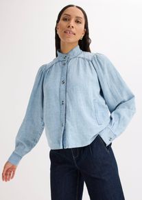 bonprix Kurze Jacke, blau, Gr.52, Perfekt f&uuml;r die &Uuml;bergangs-Saison, aus Leinen