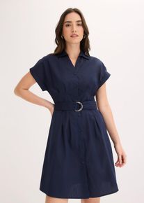 bonprix Blusenkleid aus reiner Baumwolle, blau, Gr.46, modisches Blusenkleid mit G&uuml;rtel in der Taille, aus 100% Baumwolle