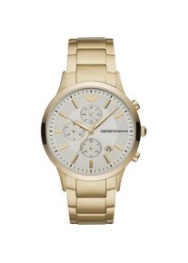 Klassische goldene Uhr der Marke Emporio Armani. Die Uhr ist aus rostfreiem Stahl gefertigt. Das Armband ist ebenfalls aus Edelstahl, hat eine Faltschlie&szlig;e und kann kleiner gemacht werden. Das Geh&auml;use der Uhr hat einen Durchmesser von 43 mm. Marke: Emporio ArmaniModellname: AR11332 (43mm)Kategorie: HerrenarmbanduhrMaterialien: EdelstahlFarbe: gold, wei&szlig;
