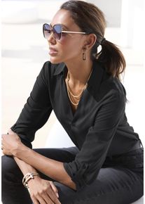 Schlupfbluse Lascana, Damen, Gr. 46, schwarz, Web, Obermaterial: 100% Viskose, unifarben, figurumspielend h&uuml;ftlang, V-Ausschnitt, mit Riegel gerader Abschluss, Blusen Schlupfbluse, mit 3/4-&Auml;rmeln, Damenbluse f&uuml;r den Alltag oder festliche Anl&auml;sse, Topseller