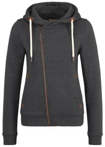 Kapuzensweatjacke oxmo "Kapuzensweatjacke OXVicky", Damen, Gr. S, grau (dar grau m), Obermaterial: 80% Polyester PES. 20% Baumwolle CO., Sweatjacken Kapuzensweatjacke