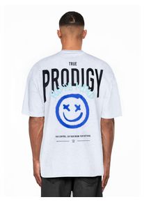 Oversize-Shirt Trueprodigy "Hajin Logo Print Oversized Rundhals", Damen, Gr. S, grau (graumelange), Obermaterial: 50% Baumwolle CO. 50% Polyester PES., Rundhals, Shirts Oversize-Shirt