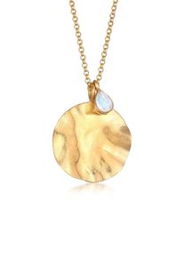 Lange Kette Elli Premium "Halskette Organic M&uuml;nz Design Mondstein Tropfen 925 Silber" Gr. 50, gold, Halsketten, Damen, mit Stein, Silber 925 (Sterlingsilber), Lange Kette