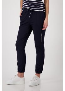 Jogger Pants monari "Hose Jill Basic", Damen, Gr. 46, N-Gr, marine, Web, Obermaterial: 90% Polyester, 10% Elasthan, unifarben, regular fit lang, Hosen Jogger Pants, Regular fit mit Rei&szlig;verschlusstasche