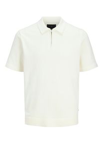 Jack & Jones Polokragenpullover JACK & JONES "JPRBLAMILANO SPRING KNIT ZIP POLO SS SN", Damen, Gr. XS, cloud dancer, Strick, Obermaterial: 83% Baumwolle, 17% Polyester, unifarben, normal, Rundhals, B&uuml;ndchen, Pullover Polokragenpullover, Baumwollmischung