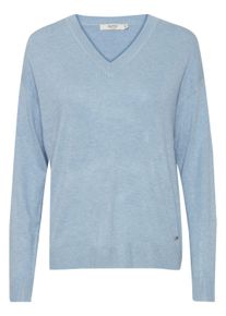 Strickfleece-Pullover oxmo "Strickpullover OXHelle", Damen, Gr. L, blau (blau bell melange), Obermaterial: 80% Viskose CV. 20% Nylon NY., Pullover Strickfleece-Pullover