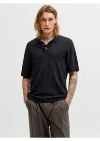 Jack & Jones Polokragenpullover JACK & JONES "JPRBLAWILLIAM STRUCTURE KNIT POLO SS SN", Damen, Gr. XS, schwarz, Strick, Obermaterial: 80% Viskose, 20% Nylon, unifarben, regular fit normal, ohne Ausschnitt, Pullover Polokragenpullover, Viskosemischung, regular fit