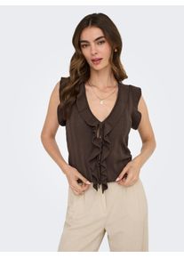 Stricktop Only "ONLNELLY SL V-NECK STRING CARDI KNT NOOS", Damen, Gr. XS, chocolate martini, Strick, Obermaterial: 80% Viskose, 20% Nylon, unifarben, taillenbedeckt, V-Ausschnitt, Tops Stricktop, Viskosemischung, V-Ausschnitt