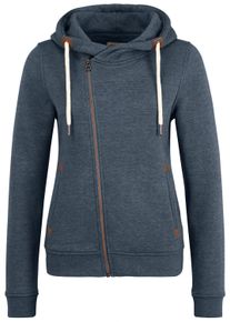 Kapuzensweatjacke oxmo "Kapuzensweatjacke OXVicky", Damen, Gr. XS, blau (ins bl mel), Obermaterial: 80% Polyester PES. 20% Baumwolle CO., Sweatjacken Kapuzensweatjacke