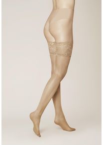 Halterlose Feinstr&uuml;mpfe Kunert "Halterloser Satin Look 20", Damen, Gr. M, braun (tan 1003), Obermaterial: 89% Polyamid PA. 11% Elasthan EL., Socken Halterlose Feinstr&uuml;mpfe