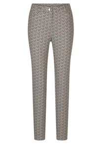 Stoffhose GOLDNER "Slim Fit Printhose mit hohem Bund", Damen, Gr. 48, N-Gr, beige (beige, schwarz, gemustert), Obermaterial: 89% Polyester PES. 11% Elasthan EL., Hosen Stoffhose, angenehme Jerseyquali&auml;t mit Elasthan