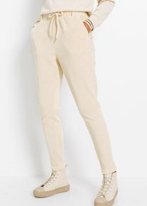 bonprix Hose in Cordoptik mit elastischem Bund, beige, Gr.40/42 (M), Bequeme Hose mit Bindeband und Taschen, 62% Baumwolle