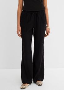 bonprix Palazzo-Hose aus leichtem Leinen-Viskose-Mix, schwarz, Gr.46, Hose mit weitem Bein und verstellbaren Bequembund, aus Leinen,Viskose
