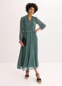 bonprix Chiffonkleid mit Kontrast-Pipings, schwarz, Gr.40, edles Chiffon Kleid mit Schluppe