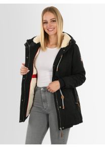 Navahoo Ireliaa Damen Parka &ndash; Windabweisende Winterjacke mit Teddyfell & Kapuze - Schwarz