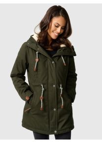 Navahoo Ireliaa Damen Parka &ndash; Windabweisende Winterjacke mit Teddyfell & Kapuze - Olive
