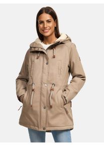Navahoo Ireliaa Damen Parka &ndash; Windabweisende Winterjacke mit Teddyfell & Kapuze - Taupe