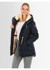 Navahoo Ireliaa Damen Parka &ndash; Windabweisende Winterjacke mit Teddyfell & Kapuze - Navy