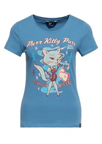 Queen Kerosin Damen T-Shirt Purr Kitty Purr blau