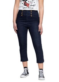 Queen Kerosin Damen High Waist Capri Jeanshose dunkelblau