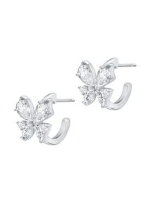 LEIS Steckcreolen 925 Sterling Silber rhodiniert Gl&auml;nzend Zirkonia wei&szlig;