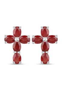 Vira Jewels Ohrringe Silber 925 rhodiniert Kreuz-Motiv mit echten Rubin-Steinen