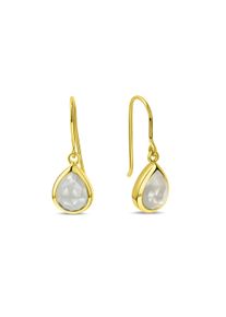 JAMELLI Ohrringe Silber 925 vergoldet 27mm lang mit echtem wei&szlig;en Mondstein