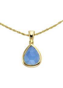 JAMELLI Anh&auml;nger mit Kette 925 Silber vergoldet Chalcedon blau