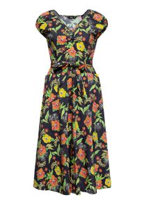 Queen Kerosin Damen Swing Kleid Hibiskus Black mehrfarbig