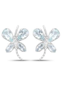 Vira Jewels Ohrringe Silber 925 rhodiniert Schmetterling-Motiv mit echtem Aquamarin