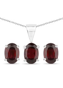 Vira Jewels Schmuck-Set Silber 925 rhodiniert Ohrringe und Halskette mit echtem Granat