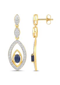 Vira Jewels Ohrringe Silber 925 zweifarbig 40mm lang mit 2x Saphir und 80x Wei&szlig;-Topas