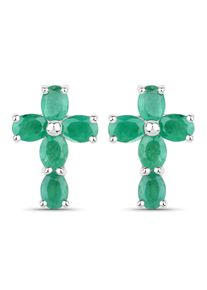 Vira Jewels Ohrringe Silber 925 rhodiniert Kreuz-Motiv mit echten Smaragd-Steinen