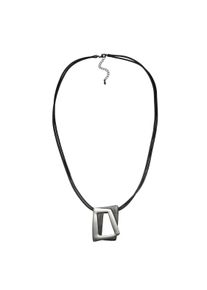 Steuer Modeschmuck Kette Metall zweifarbig grau schwarz Textilband